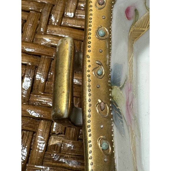 Antique Imperial Nippon Porcelain Handled Tray With Floral Design & Gilded Trim - Picture 4 of 9
